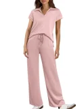 EVE Solid Color Short Sleeve Two Piece Pants Set GWHT-A16