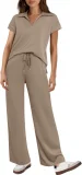 EVE Solid Color Short Sleeve Two Piece Pants Set GWHT-A16