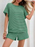 EVE Plus Size Stripe SHort Sleeve T Shirts Two Piece Shorts Set GWHT-A339