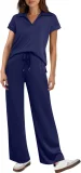 EVE Solid Color Short Sleeve Two Piece Pants Set GWHT-A16