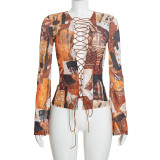 EVE Sexy Printed Long Sleeve Bandage T Shirt GSZM-C26TP385