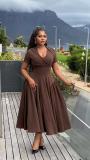 EVE V Neck Short Sleeve Solid Color Maxi Dress GMYU-10351