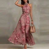 EVE Plus Size Halterneck Sleeveless Maxi Dress GHMF-30592