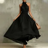 EVE Plus Size Halterneck Sleeveless Maxi Dress GHMF-30592