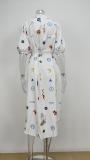 EVE Plus Size Printed Tie Up Puff Sleeve Shirt Dress GHMF-25113