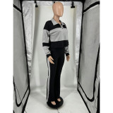 EVE Contrast Color Long Sleeve Lapel Two Piece Pants Set FOSF-8876