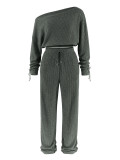EVE Slash Shoulder Long Sleeve Two Piece Pants Set HNIF-YF405