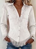 EVE Solid Color Tassel Long Sleeve Shirt GXBQ-8887