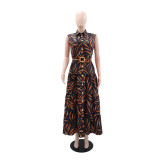 EVE Sleeveless Printed Belt Maxi Dress GYLY-10810