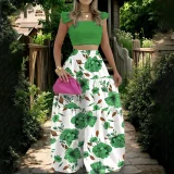 EVE Plus Size Solid Color Sling Top Long Skirt Suit GHMF-8114