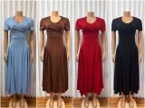 EVE V Neck Short Sleeve Solid Color Maxi Dress GMYU-10351