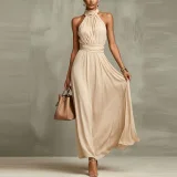 EVE Plus Size Halterneck Sleeveless Maxi Dress GHMF-30592