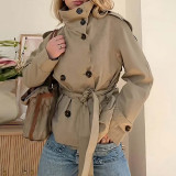 EVE Plus Size Solid Color Tie Up Short Coats GHMF-29898