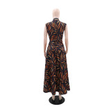 EVE Sleeveless Printed Belt Maxi Dress GYLY-10810