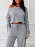 EVE Slash Shoulder Long Sleeve Two Piece Pants Set HNIF-YF405