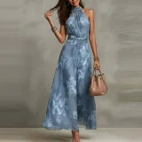 EVE Plus Size Halterneck Sleeveless Maxi Dress GHMF-30592