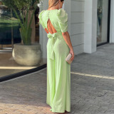 EVE Plus Size Solid Color Ruched Loose Jumpsuit GHMF-22152