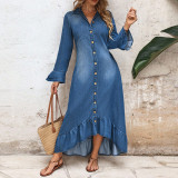 EVE Plus Size Fashion Denim Single Breasted Maxi Dress GDAM-218841