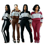 EVE Contrast Color Long Sleeve Lapel Two Piece Pants Set FOSF-8876