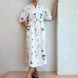 EVE Plus Size Printed Tie Up Puff Sleeve Shirt Dress GHMF-25113