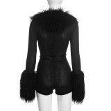 EVE Fluffy V-neck Long Sleeve Romper GDSF-C26RP394