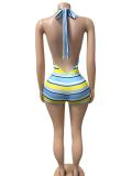 EVE Stripe Halterneck Backless Sport Romper GFCF-1595