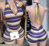 EVE Stripe Halterneck Backless Sport Romper GFCF-1595