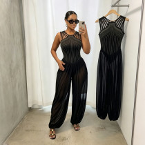 EVE Mesh See Through Hot Drill Jumpsuit BY-7869