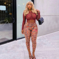 EVE Leopard Printed Mesh Three Piece Pants Set MXBF-J26ST455