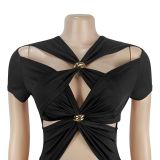EVE Hollow Out Short Sleeve Skinny Jumpsuit BY-7845