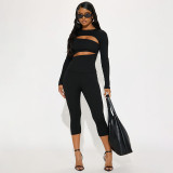 EVE Solid Color Hollow Out Two Piece Pants Set MXBF-J26ST453