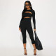 EVE Solid Color Hollow Out Two Piece Pants Set MXBF-J26ST453