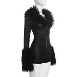 EVE Fluffy V-neck Long Sleeve Romper GDSF-C26RP394