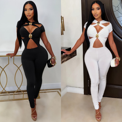 EVE Hollow Out Short Sleeve Skinny Jumpsuit BY-7845
