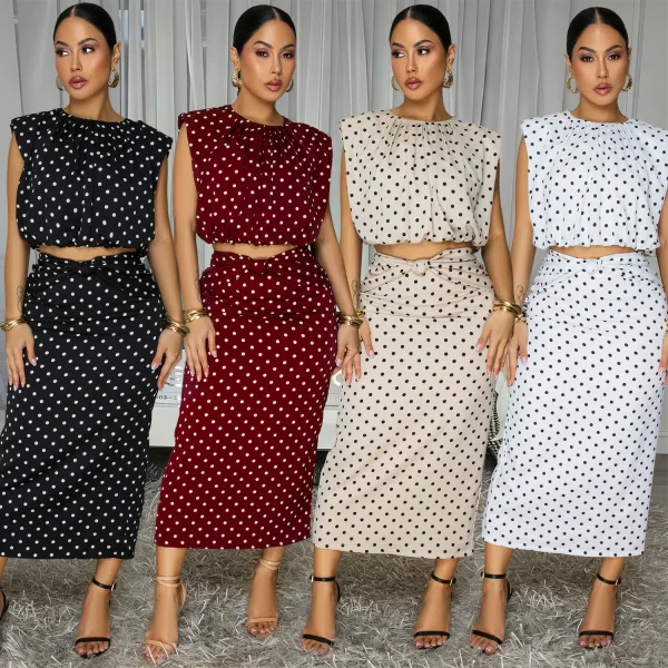 EVE Polka Dot Printed Sleeveless Two Piece Skirts Set BY-7832