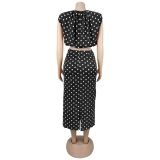 EVE Polka Dot Printed Sleeveless Two Piece Skirts Set BY-7832