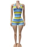 EVE Stripe Halterneck Backless Sport Romper GFCF-1595