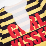 EVE Stripe Letter Printed V Neck Tops GDSF-J26TP461