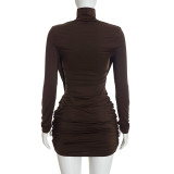 EVE Solid Color High Collar Ruched Maxi Dress GSZM-D26DS410
