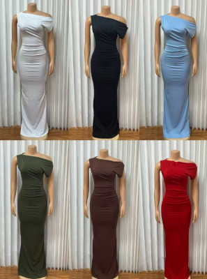 EVE Slash Shoulder Sleeveless Bodycon Dress GMYU-10517