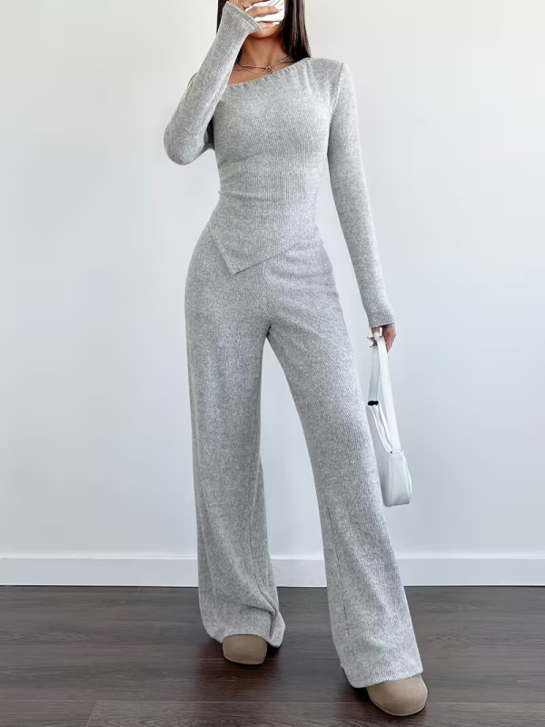 EVE Slim Long Sleeve Top And Wide-leg Pants  Two Piece Set GMYS-WL260702