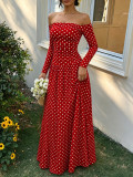 EVE Polka-Dot Off Shoulder Long Sleeve Sexy Maxi Dress GMYS-WL8515