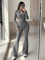 EVE Slim Cropped Cardigan High-Waisted Flared Pants Two Piece Set GMYS-WL260723