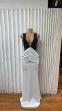 EVE Deep V Neck Ruched Evening Dress GADE-11679