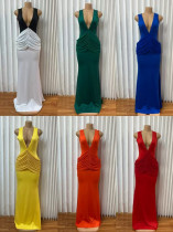 EVE Deep V Neck Ruched Evening Dress GADE-11679
