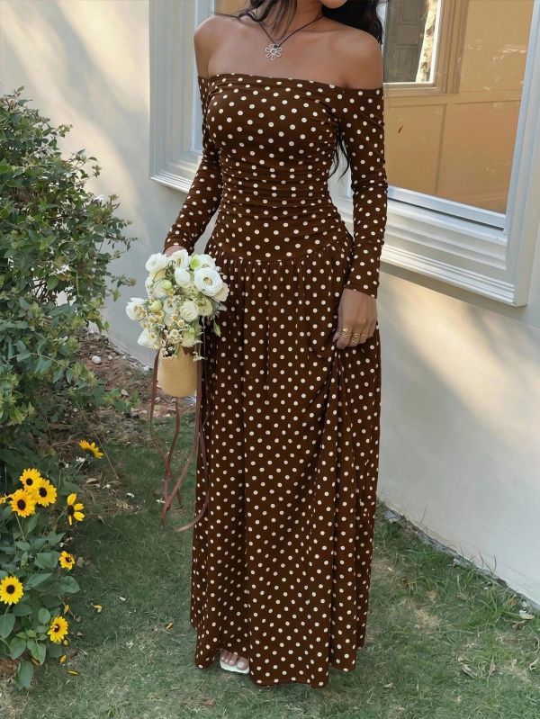EVE Polka-Dot Off Shoulder Long Sleeve Sexy Maxi Dress GMYS-WL8515