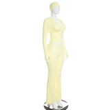 EVE Solid Color Zipper Top+Hairband+Micro Flare Pants 3 Piece Set GDSF-D26ST396