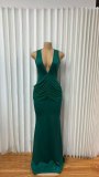 EVE Deep V Neck Ruched Evening Dress GADE-11679