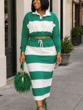 EVE Stripe Long Sleeve T Shirt Two Piece Pants Set ZDF-33560
