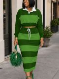 EVE Stripe Long Sleeve T Shirt Two Piece Pants Set ZDF-33560